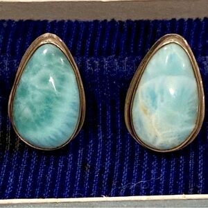 Vintage Blue Larimar Teardrop Earrings Sterling Silver